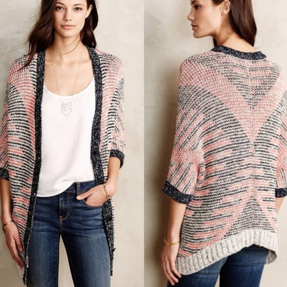 Anthropologie Moth Carrefour Jacquard Dolman Sleeve Oversized Cardigan Sweater